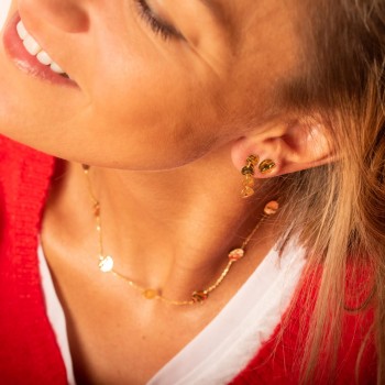 Boucle d'oreille femme chute de quatre rond froissé en or 9 carats.