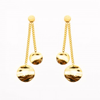 Boucles d'oreilles femme double ronds froissés en or 18 carats.