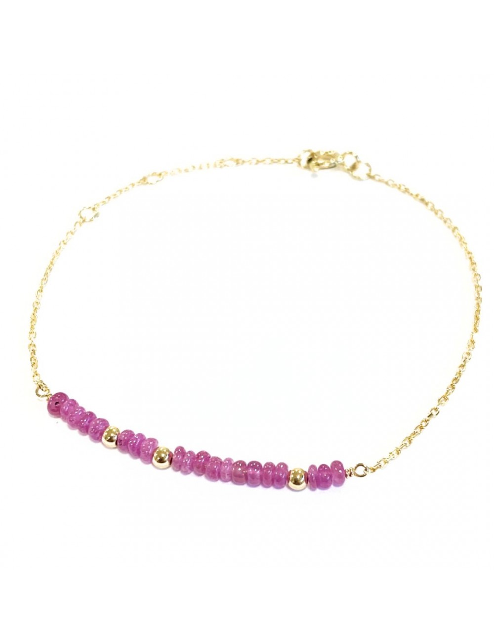 Bracelet Or jaune 18 carats orné de Rubis séparés par des boules d'Or. Bracelet Or jaune 18 carats orné de Rubis séparés par des boules d'Or.