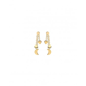 Boucle trio en Or, coeur étoile et lune.