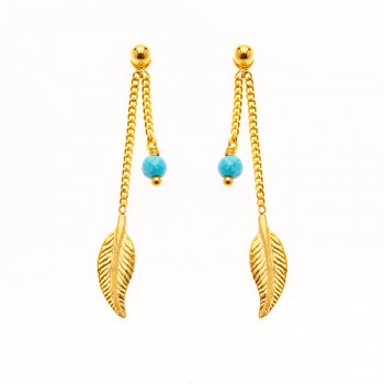 Boucle femme plume et turquoise.