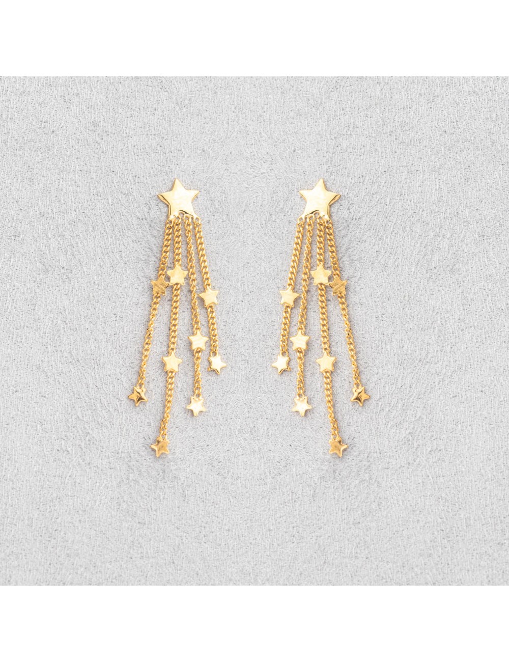 Bijou femme boucles d'oreille étoile et chaînettes étoilées en Or jaune ou Or blanc.