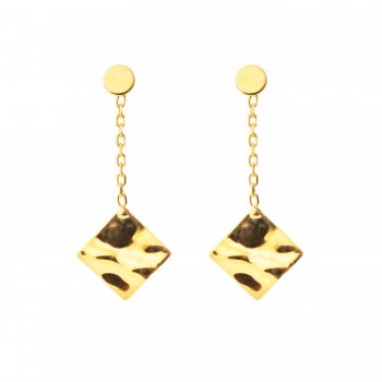 Boucle d'oreille femme carré froissé en or 9 carats.