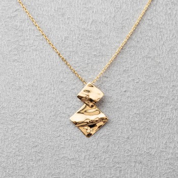Collier femme double carré froissé en losange.