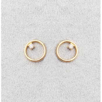 Boucles d'oreilles cercle fil rond  serti d'un diamant