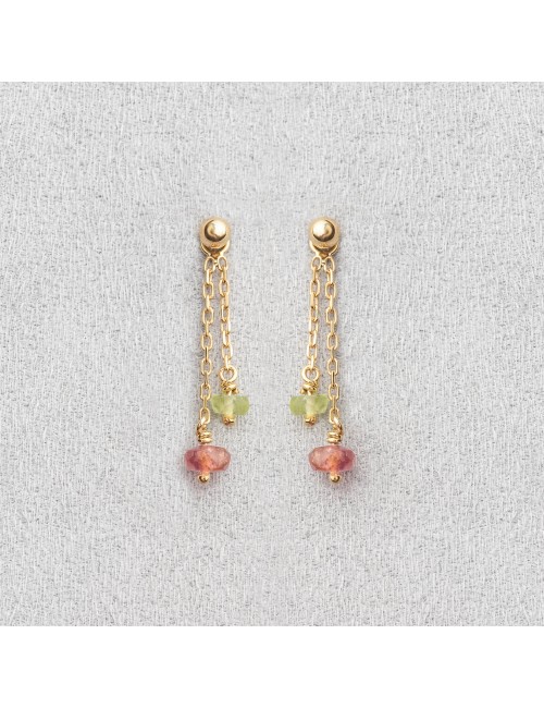 Boucle d'oreille femme or jaune 18 carats tourmaline et péridot.