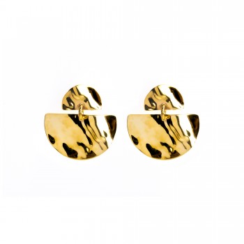 Boucle d'oreille femme double demi rond froissé en or 18 carats.
