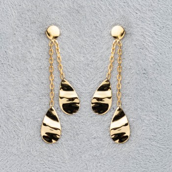Boucle d'oreille femme double gouttes froissées en or 9 carats.
