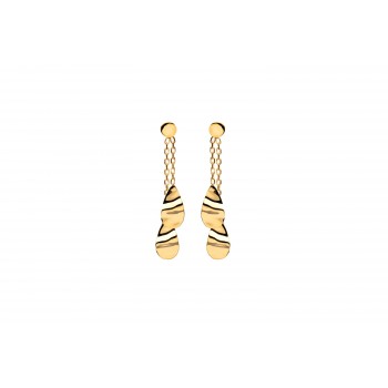 Boucle d'oreille femme double gouttes froissées en or 9 carats.