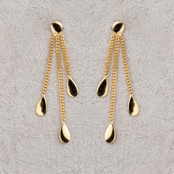 Boucle d'oreille femme triple gouttes pendantes en or 9 carats.
