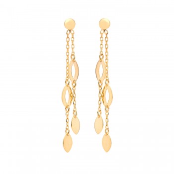 Boucle d'oreille femme navette ajourée pendante en or 9 carats.