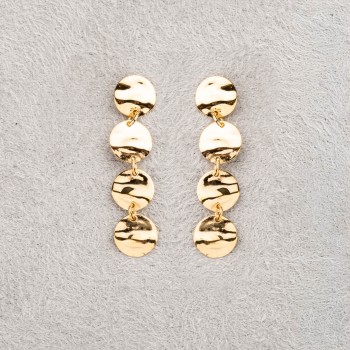 Boucle d'oreille femme chute de quatre rond froissé en or 9 carats.
