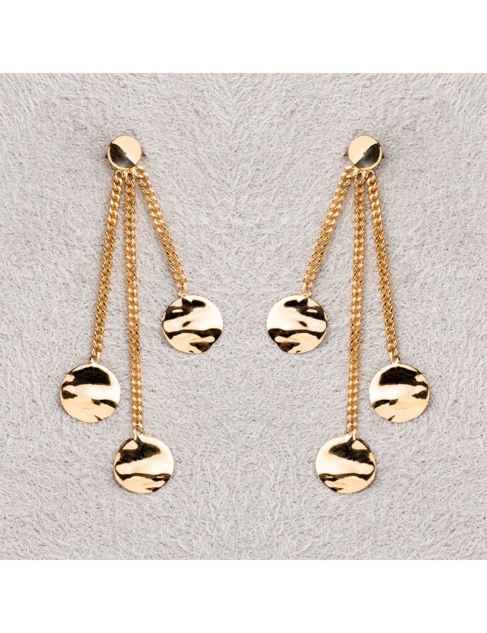 Boucle d'oreille femme triple rond froissé en or 9 carats.