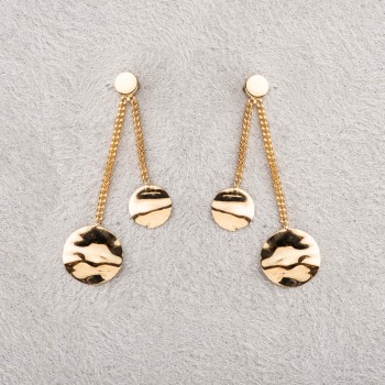 Boucle d'oreille femme double ronds froissés pendants en or 9 carats.