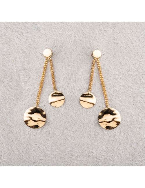 Boucle d'oreille femme double ronds froissés pendants en or 9 carats.