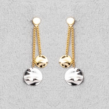 Boucle d'oreille femme double ronds froissés pendants en or 9 carats.
