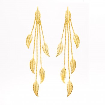 Boucle d'oreille femme pluie de moyenne plume en or 9 carats.