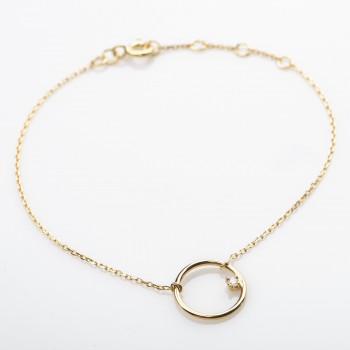 Bracelet femme fil rond ajouré serti d'un diamant de laboratoire en or 9 carats.