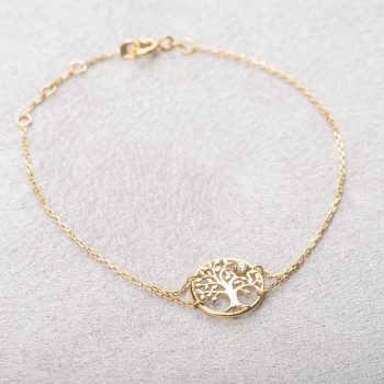 Bracelet femme arbre de vie et diamant de laboratoire en or 9 carats.