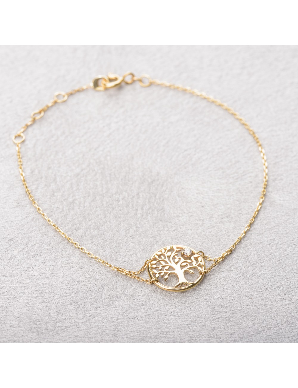 Bracelet femme arbre de vie et diamant de laboratoire en or 9 carats.