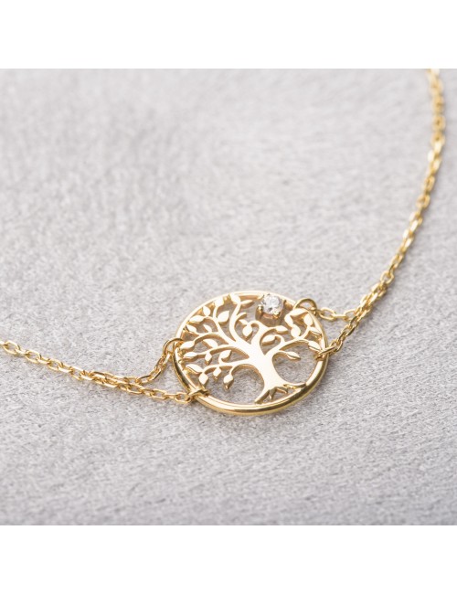 Bracelet femme arbre de vie et diamant de laboratoire en or 9 carats.