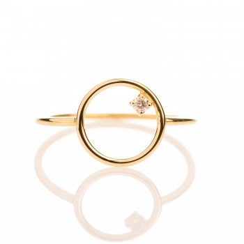 Bague femme rond ajouré serti d'un diamant de 0,03 carats en or 18 carats.