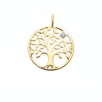 Pendentif arbre de vie sertie d'un diamant 0,03 carats en or jaune 18 carats.