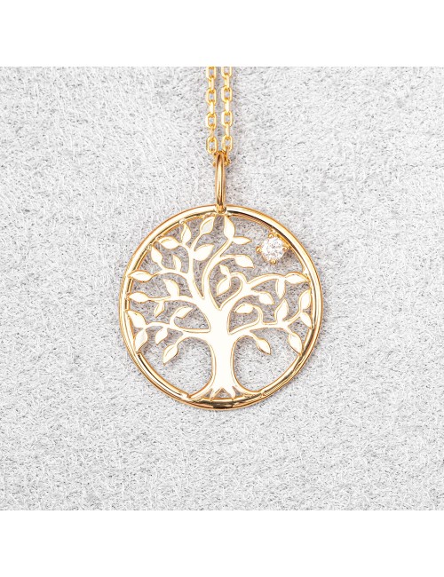 Pendentif arbre de vie avec diamant 0,03 carats en or 18 carats.